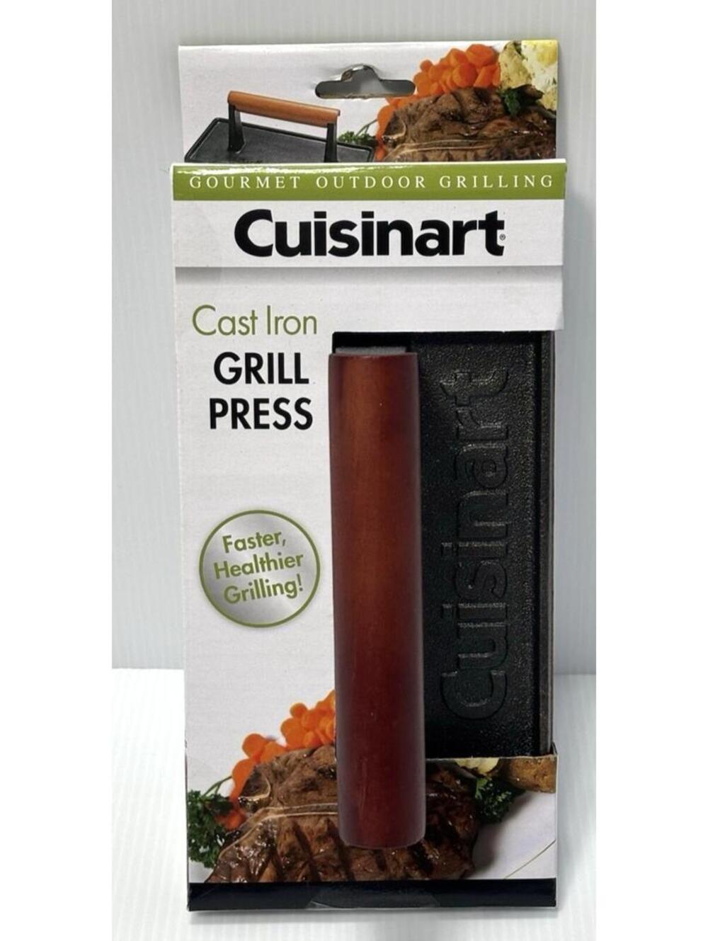 Cuisinart Cast Iron Grill Press Heavy Duty Weight Wood Handle Burger Bacon Press